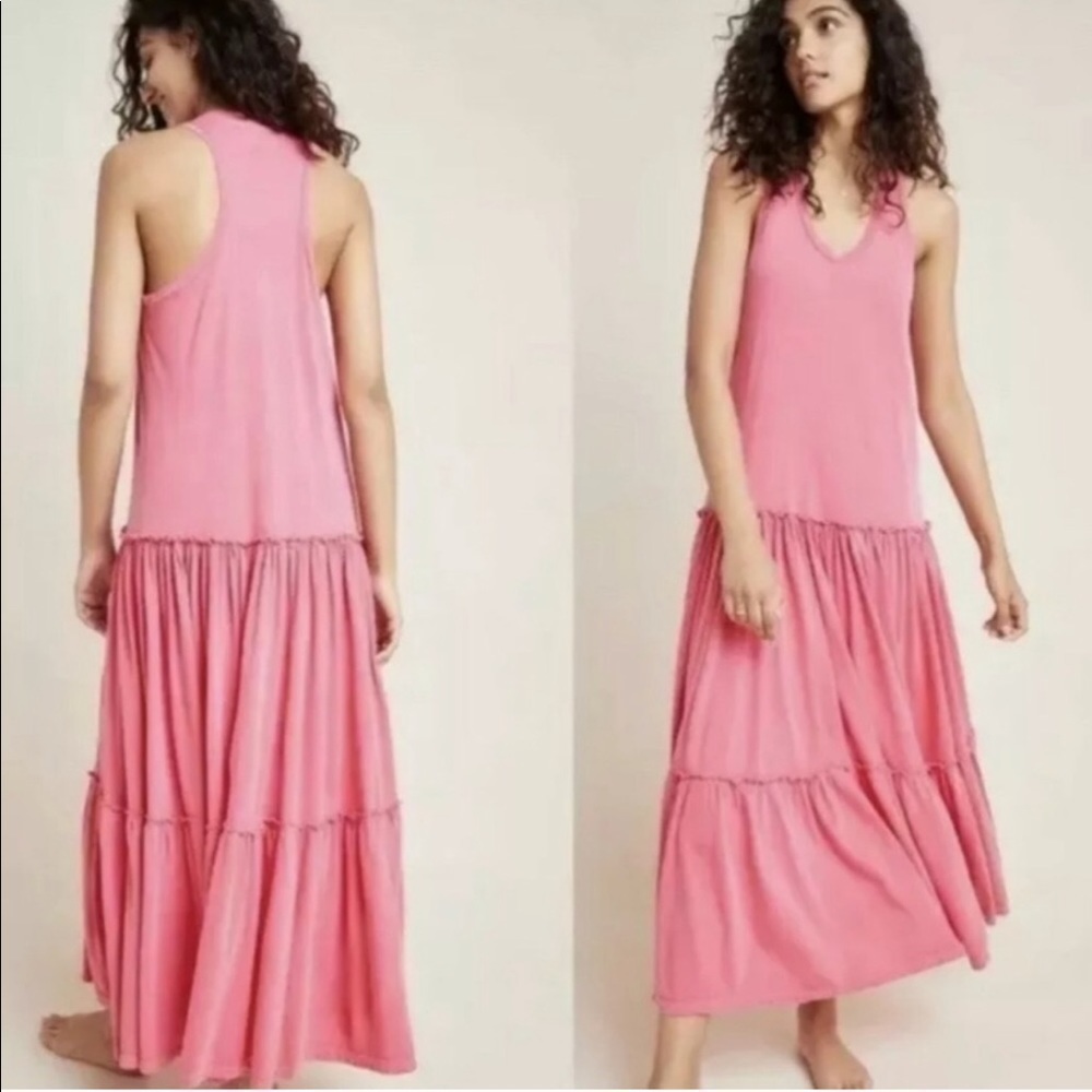 Sundry Anthropologie Pink Tiered Maxi Racerback Dress